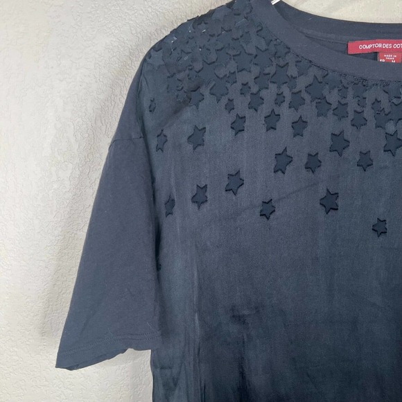 Comptoir Des Cotonniers Womens Star T-Shirt Size Small Black Short Sleeve Crew - Picture 2 of 10